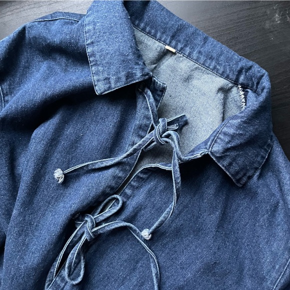 Denim Tie Closure Overcoat / Coverup - Picture 6 of 9